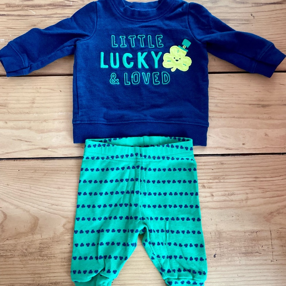 St. Patrick’s Day Carter's Navy and Green Shamrock Set Lucky 0-3 Months